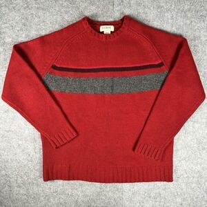 Vintage 90s J CREW Chunky Red Gray Striped Sweater Boxy 100% Wool Size Large